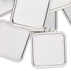 Drop, antique silver finish "pewter" (zinc-based alloy), 23x23mm square with 19.5mm square setting. Sold per pkg of 12.