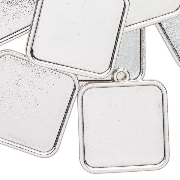 Drop, antique silver finish "pewter" (zinc-based alloy), 23x23mm square with 19.5mm square setting. Sold per pkg of 12. image number 0