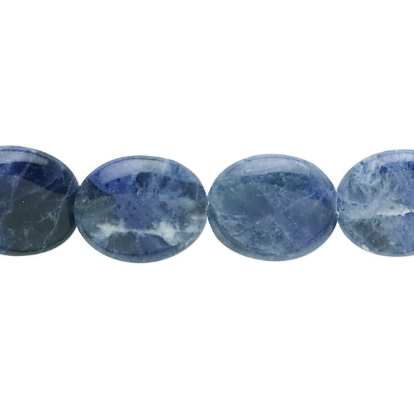 Bead, sodalite (natural), 14x12mm flat oval, B grade, Mohs hardness 5 to 6. Sold per 15-1/2" to 16" strand. image number 0