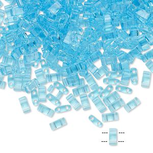 Seed bead, TILA®, glass, pkg/40g, 5x2.3mm half tila rectangle, transparent powder blue, (HTL-148).