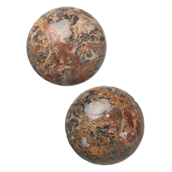 Cabochon, leopardskin jasper (natural), 20mm calibrated round, B grade, Mohs hardness 6-1/2 to 7. Sold per pkg of 2. image number 0