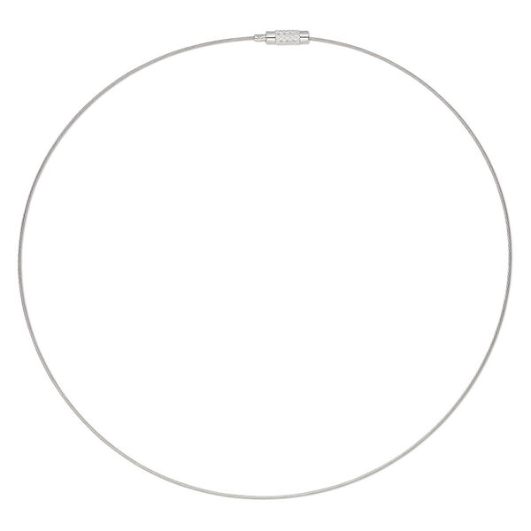 Necklace, vinyl-coated stainless steel and imitation rhodium-plated steel, 1mm twisted round, 18 inches with twist clasp. Sold per pkg of 6. image number 0