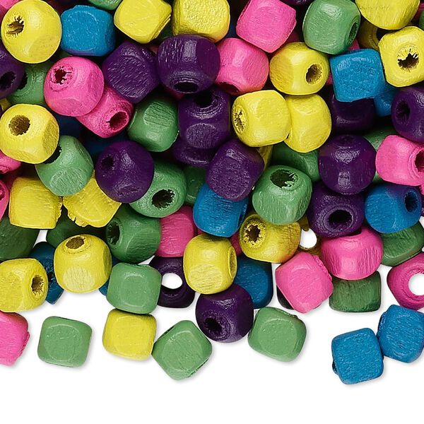 Bead mix, wood, mixed colors, 5x5mm cube. Sold per 90-gram pkg, approximately 1,200 beads. image number 0