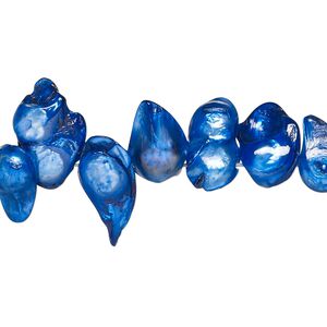 Pearl, cultured freshwater (dyed), royal blue, 8x5mm-21x10mm baroque with 0.4mm hole, D grade, Mohs hardness 2-1/2 to 4. Sold per 15-inch strand.