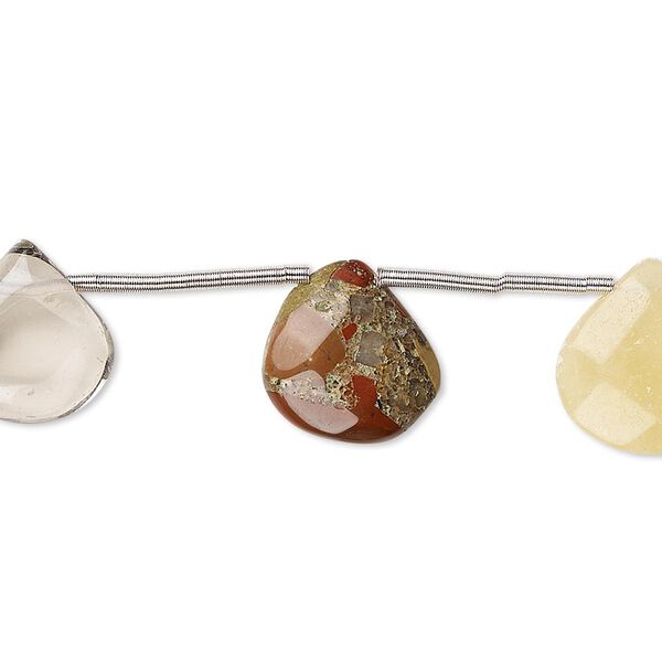 Multi-gemstone 1pkg10, hand-cut top-drilled faceted puffed teardrop bead 11x11mm-13x13mm image number 0