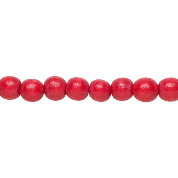 Bead, Taiwanese cheesewood (dyed / waxed), red, 5-6mm round. Sold per pkg of (2) 15-1/2" to 16" strands. image number 0