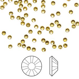 Flat back 144pk light topaz foil back, Crystal Passions® hotfix rhinestone 2.3-2.5mm rose round SS8 2038HF