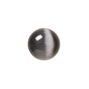 Cabochon, cat's eye glass (fiber optic glass), black, 16mm calibrated round, quality grade. Sold per pkg of 6.