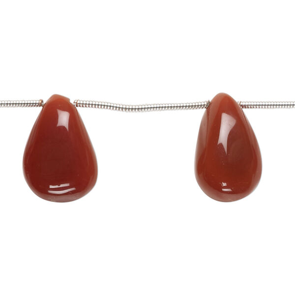 Bead, carnelian (dyed/heated), 12x9mm-17x11mm top-drilled puffed hand-cut teardrop, B grade, Mohs hardness 6-1/2 to 7. Sold per pkg of 9. image number 0