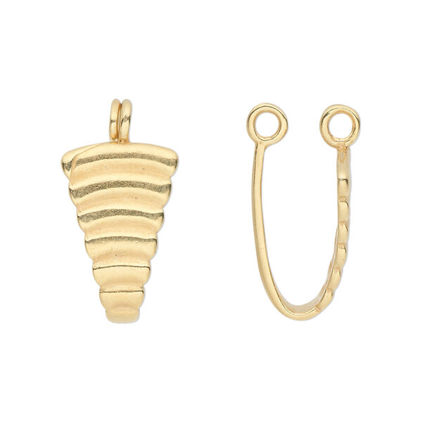 Bail, JBB Findings, donut, gold-plated pewter (tin-based alloy), 19x12mm single-sided corrugated shield with 18x5mm grip length. Sold individually. image number 0