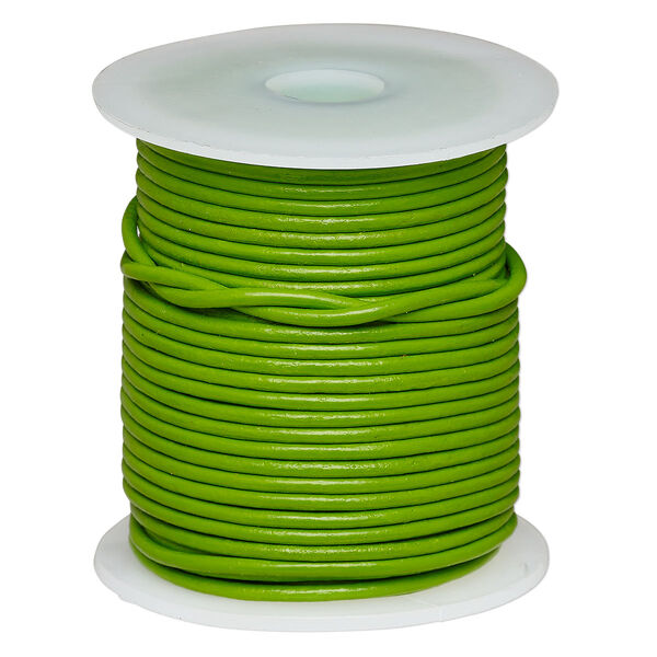 Cord, leather (dyed), green, 2-2.2mm round. Sold per 25-yard spool. image number 0