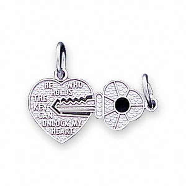 Charm, 14KtW white gold, 12x12mm heart and 17x9mm key. Sold individually. image number 0