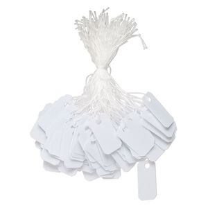 Tag, plastic, white, 1 x 1/2 inch rectangle. Sold per pkg of 100.