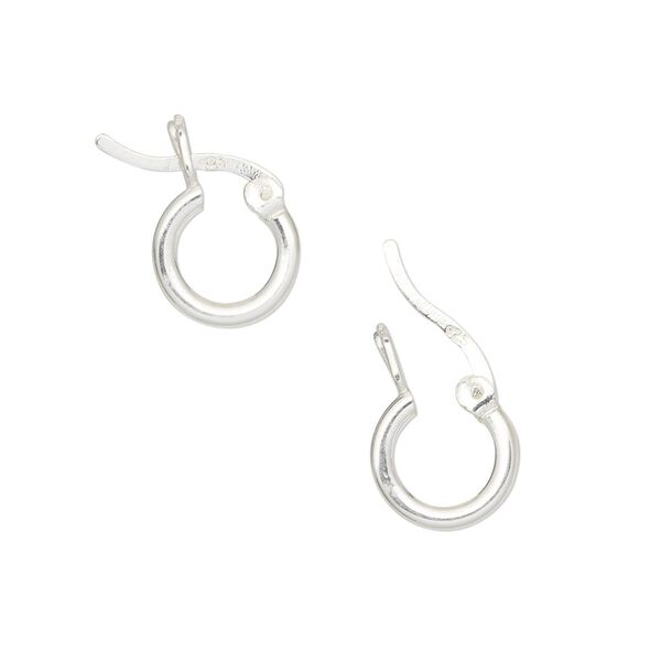 Earring hoop 1pkg8 sterling silver, 10mm round / latch-back closure, 4 pair image number 0