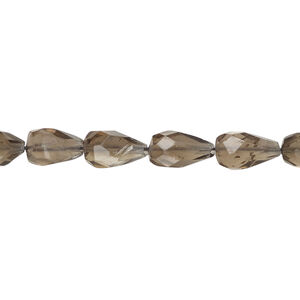 Smoky quartz 1pkg1, hand-cut faceted teardrop bead, 13 inch 6x4mm-13x6mm