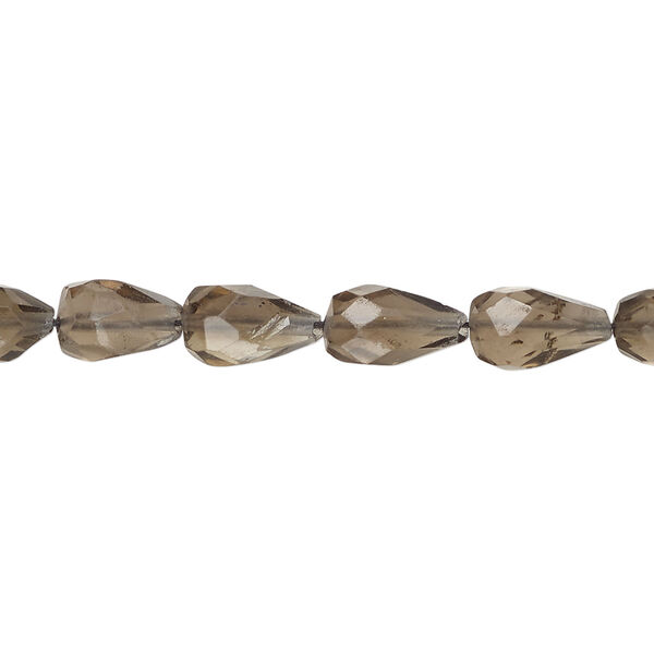 Smoky quartz 1pkg1, hand-cut faceted teardrop bead, 13 inch 6x4mm-13x6mm image number 0