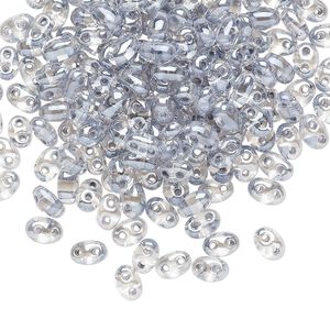 Seed bead, Preciosa Twin™ Czech glass, pkg/250g, 5x2.5mm oval, transparent light grey terra color-lined clear, (38642).