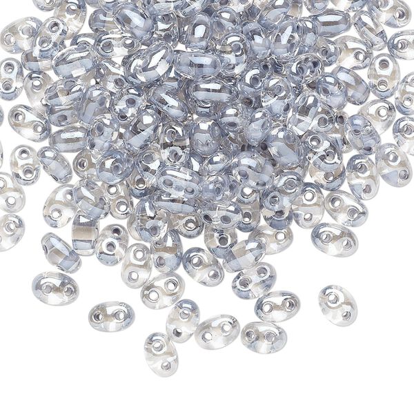 Seed bead, Preciosa Twin™ Czech glass, pkg/250g, 5x2.5mm oval, transparent light grey terra color-lined clear, (38642). image number 0