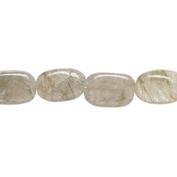Tourmalinated quartz 1pkg1, hand-cut flat oval bead natural, 12 inch 8x7mm-16x9mm image number 0