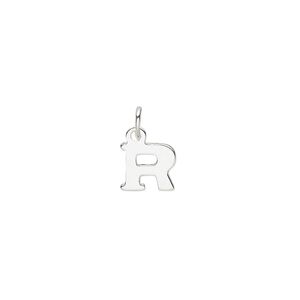 Charm, sterling silver, 8x7mm block alphabet letter "R." Sold individually.