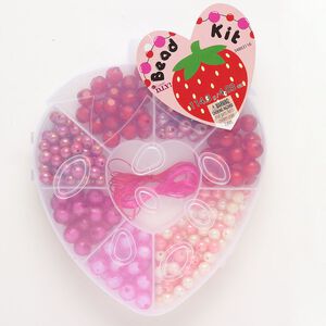 Bead mix 1pkg1, acrylic and elastic, multi-red and multi-pink, 8-12mm round and faceted round / 1mm round cord.