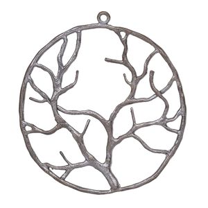Focal, patinaed copper-plated brass, 38mm single-sided open round tree of life. Sold per pkg of 2.