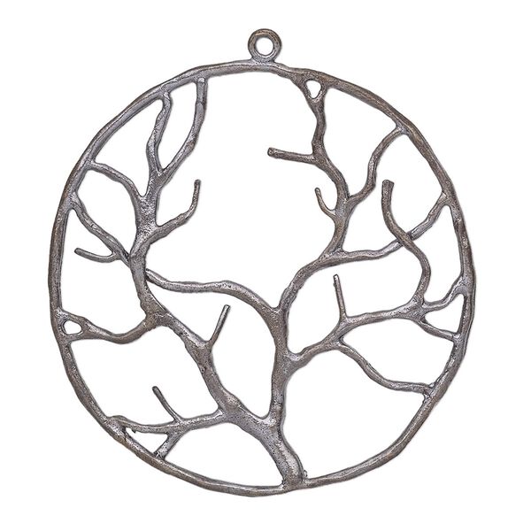 Focal, patinaed copper-plated brass, 38mm single-sided open round tree of life. Sold per pkg of 2. image number 0