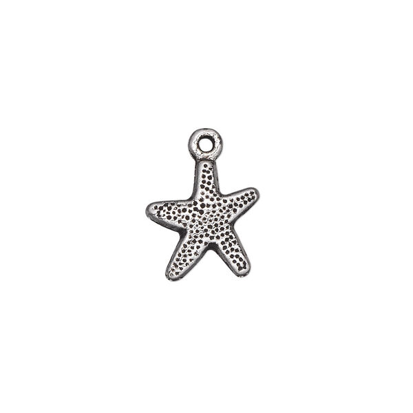 Charm, antique silver-plated "pewter" (zinc-based alloy), 12x12mm single-sided starfish. Sold per pkg of 50. image number 0