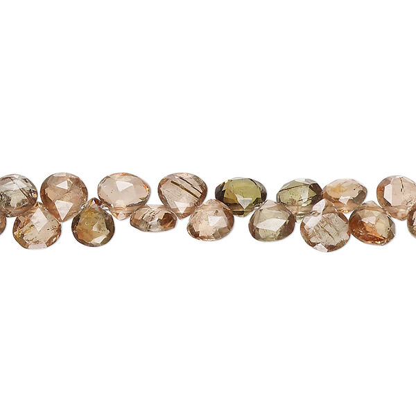 Bead, andalusite (natural), light, 4-6mm hand-cut top-drilled faceted puffed teardrop, B+ grade, Mohs hardness 7 to 7-1/2. Sold per 7-inch strand, approximately 70 beads. image number 0