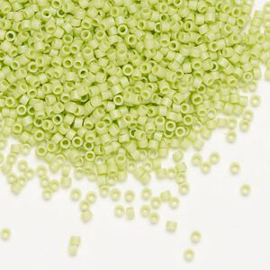 Seed bead, Delica®, glass, pkg/7.5g, #11 round, opaque matte rainbow lime (DB-0876).