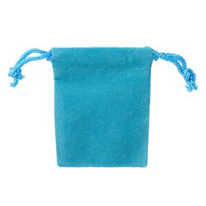 Pouch, velveteen and cotton, blue, 2-1/2 x 2-inch square with drawstring closure. Sold per pkg of 25.