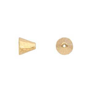 Cone, TierraCast®, gold-plated pewter (tin-based alloy), 8mm hammered, 5mm inside diameter. Sold per pkg of 2.
