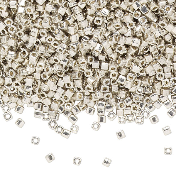 Seed bead, Miyuki, glass, pkg/250g, 1.8mm square, opaque galvanized silver, (SB-1051). image number 0