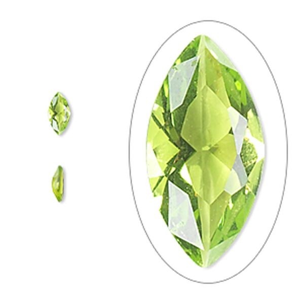 Gem, cubic zirconia, peridot green, 8x4mm faceted marquise, Mohs hardness 8-1/2. Sold per pkg of 2. image number 0
