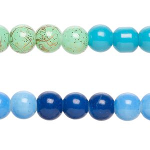 Bead, glass, opaque blues, 8-8.5mm round. Sold per pkg of (2) 7-inch strands, approximately 50 beads.