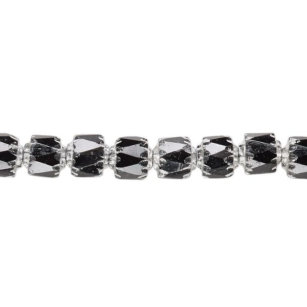 Bead, Czech glass, opaque jet and metallic silver, 6mm round cathedral. Sold per 15-1/2" to 16" strand. image number 0