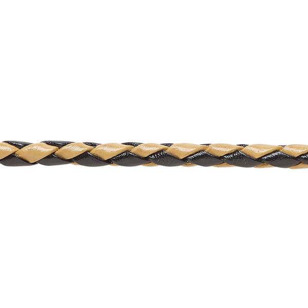 Bolo cord, leather, black and tan, 3.5-4.5mm round. Sold per pkg of (4) 35-inch lengths. image number 0