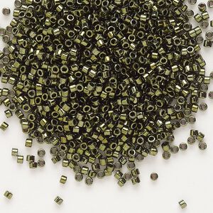 Seed bead, Delica®, glass, pkg/250g, #11 round, opaque metallic olive (DB-0011).