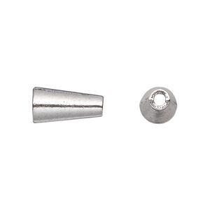 Cone, antique silver-plated "pewter" (zinc-based alloy), 14x8mm with 5.5mm inside diameter. Sold per pkg of 20.