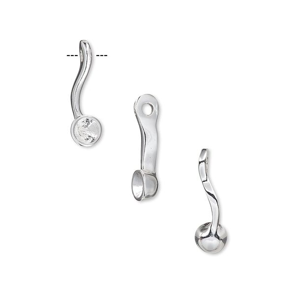 Drop, Almost Instant Jewelry®, silver-plated "pewter" (zinc-based alloy), 16x5mm single-sided curved with PP24 setting. Sold individually. image number 0