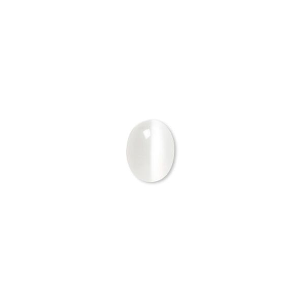 Cabochon, cat's eye glass (fiber optic glass), white, 9x7mm calibrated oval, quality grade. Sold per pkg of 10. image number 0