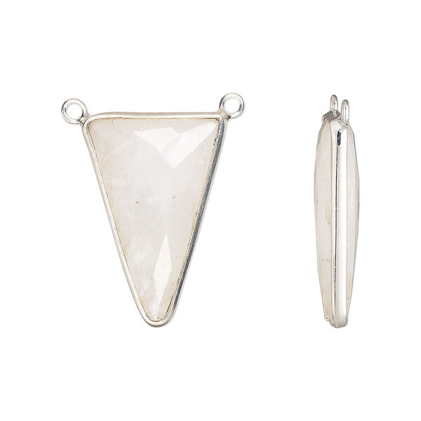 Connector, sterling silver and rainbow moonstone (natural), 25x15mm hand-cut double-sided faceted triangle with 2 closed loops, Mohs hardness 6 to 6-1/2. Sold individually. image number 0