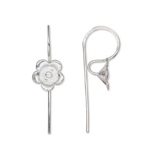 Ear wire fishhook 1pkg2 Hill Tribes silver-plated, 21mm / flower / open loop, 20 gauge brass 1 pair