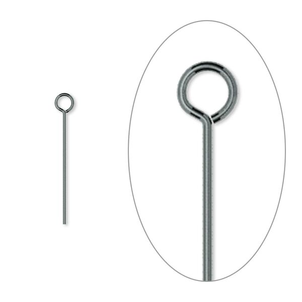 Eye pin, gunmetal-plated brass, 3/4 inch, 24 gauge. Sold per pkg of 100. image number 0