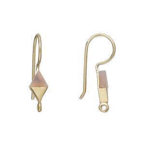 Ear wire fishhook 1pkg2 sterling silver / pink chalcedony, 24mm / 10x6mm hand-cut diamond / closed loop, 19 gauge gold-finished 1 pair