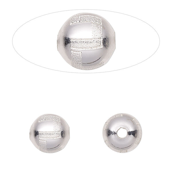 Bead, sterling silver, 10mm round with laser-cut Greek key pattern. Sold individually. image number 0