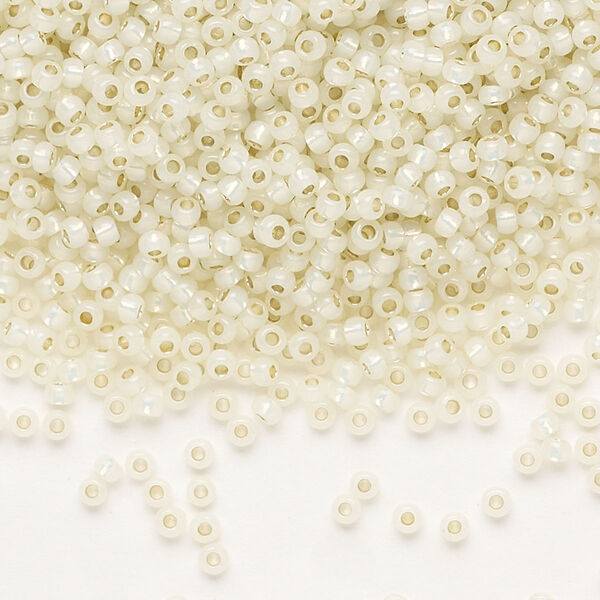Seed bead, TOHO BEADS®, glass, pkg/7.5g, #11 round, transparent silver-lined milky light jonquil (TR-11-PF2125). image number 0