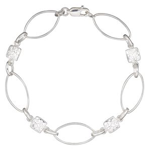 Bracelet, Create Compliments®, sterling silver, 6mm square / 6x4mm oval / 19x10mm marquise, 7 inches with lobster claw clasp. Sold individually.