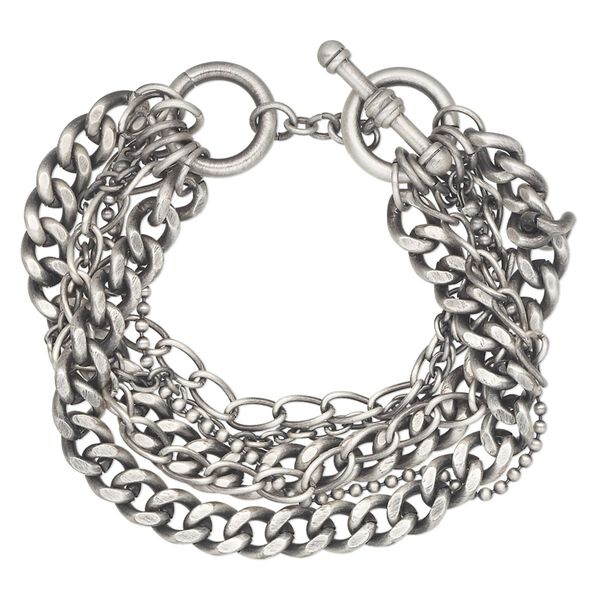 Bracelet, 6-strand, antique silver plate brass, 7 inches with toggle clasp. Sold individually. image number 0