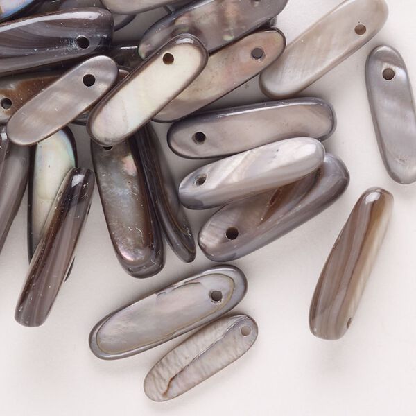 Bead, black lip shell (natural), 3-18x7mm top-drilled stick, Mohs hardness 3-1/2. Sold per 1-ounce pkg, approximately 55 beads. image number 0